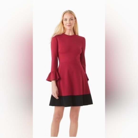 kate spade Dresses & Skirts - Kate Spade Color Block Bell Sleeve Point Dress - Cranberry size XL final price